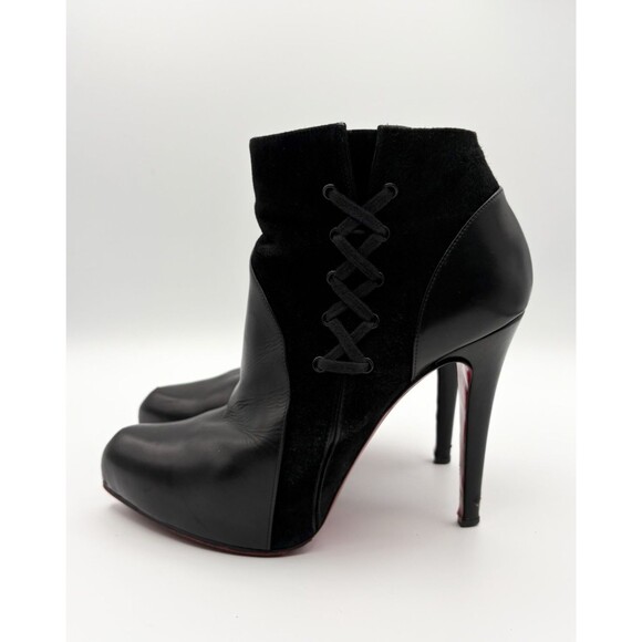 Christian Louboutin Black Leather & Suede Ankle Booties w/ Lace Up Detail EU 38 - Picture 2 of 11